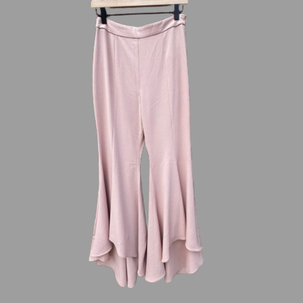 High Waisted Flared Ruffle Leg Pants Feminine Romantic Small Pink DO+BE
